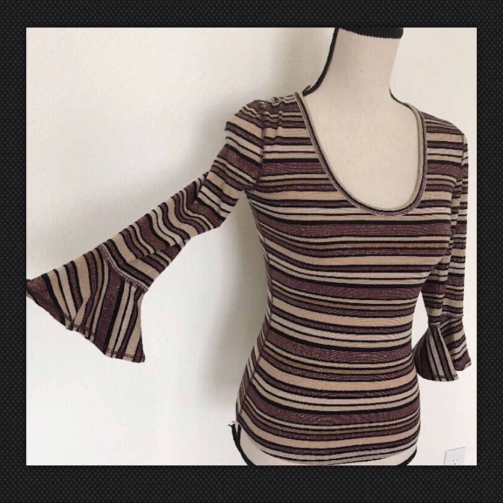 Free People Metallic Bell Sleeve Blouse Size XS